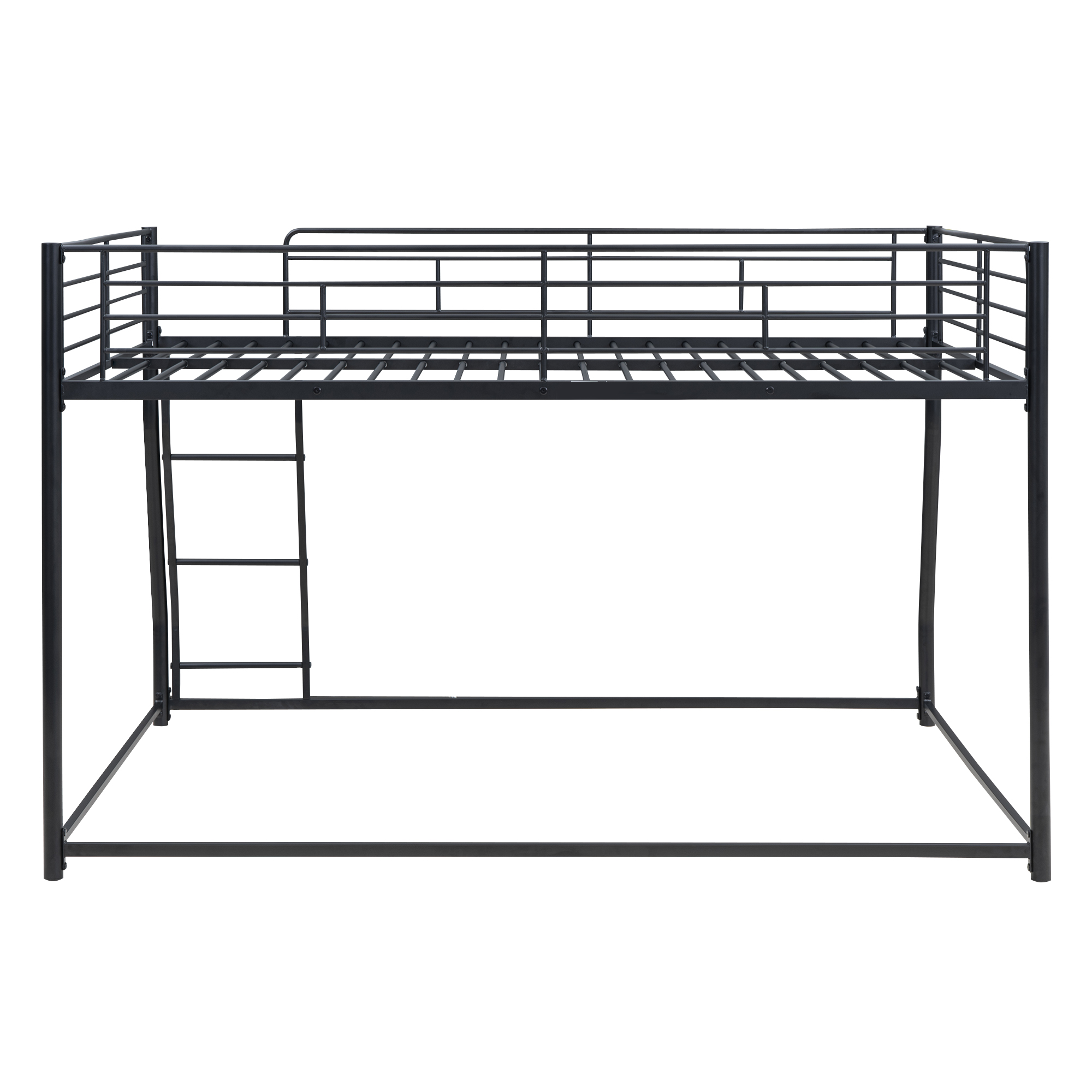 Noble House Full XL Over Queen Metal Bunk Bed,Black Industrial Frame with Guardrails & Slats,Black