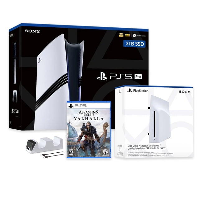 PlayStation 5 Pro Console SSD 3 To avec Lecteur de Disque, Manette Sans Fil et Chargeur, Assassin's Creed Valhalla - CFI-7019 PS5 Pro