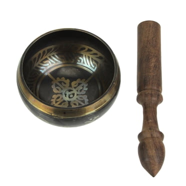 Tibetan Singing Bowl 4 Inch Antiqued Brass with Wooden Mallet