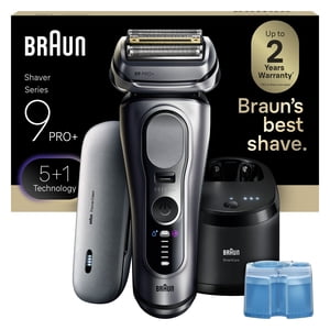 Braun Series 9 PRO+ Electric Razor for Men, Electric Foil Shaver, with Precision Trimmer, Pro SensoAdapt, 6in1 SmartCare Center, Travel PowerCase, 9677CC, Silver