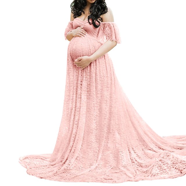 Vedolay Robe de Maternité Été Robe de Maternité Sans Bretelles Froncée Maxi Tube avec Poches Rose m