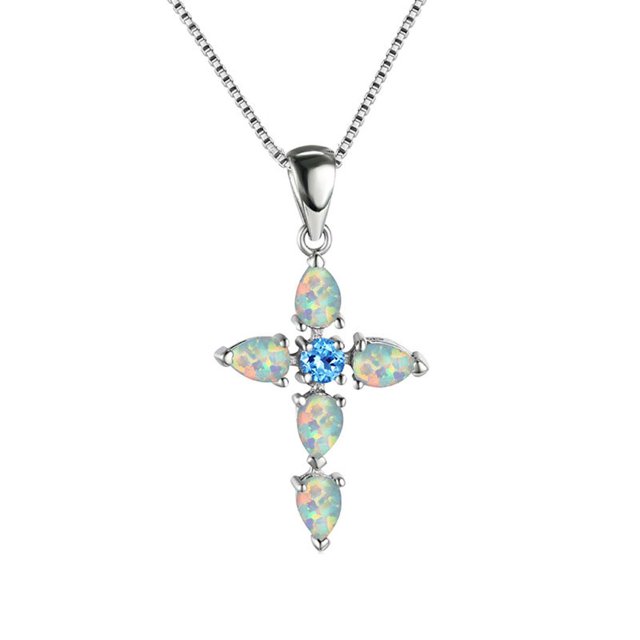 Unisex Cross Pendant Necklace Female Summer Clavicle Chain Opal Rhinestone Jewelry