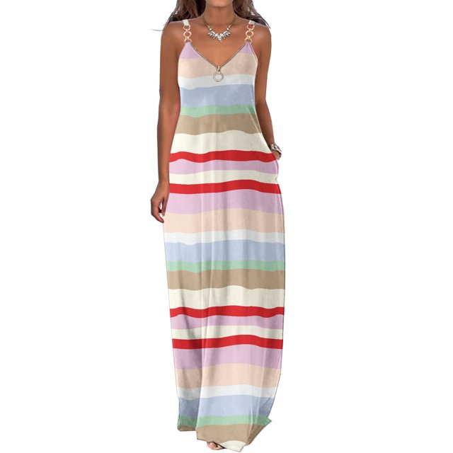 SMihono Robe d'Été Bohème pour Femmes Grande Taille Robes d'Été Décontractées Boho Imprimé Cerceau Robe Longue Maxi de Plage avec Poches