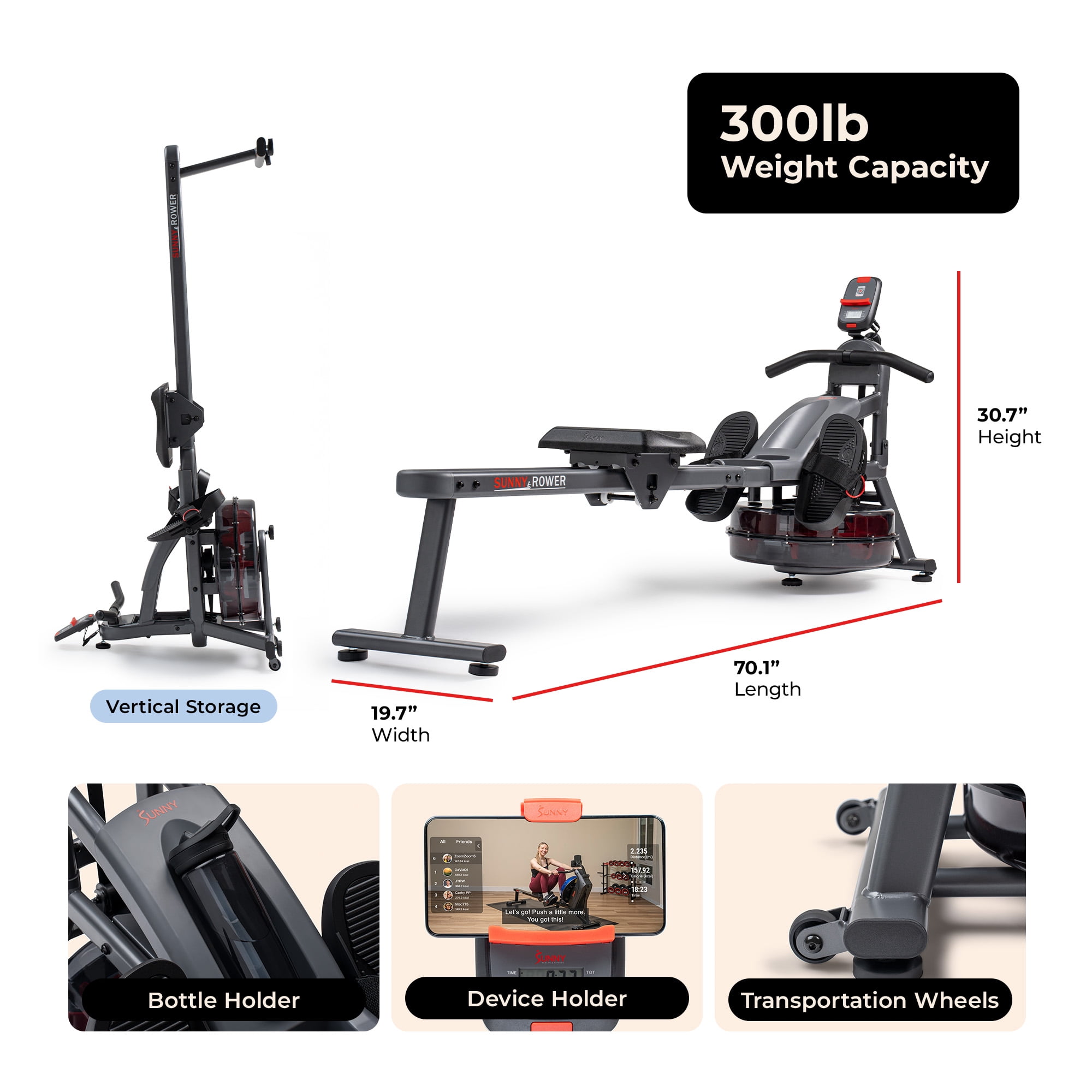 Rameur intelligent Sunny Health & Fitness - SF-RW524022