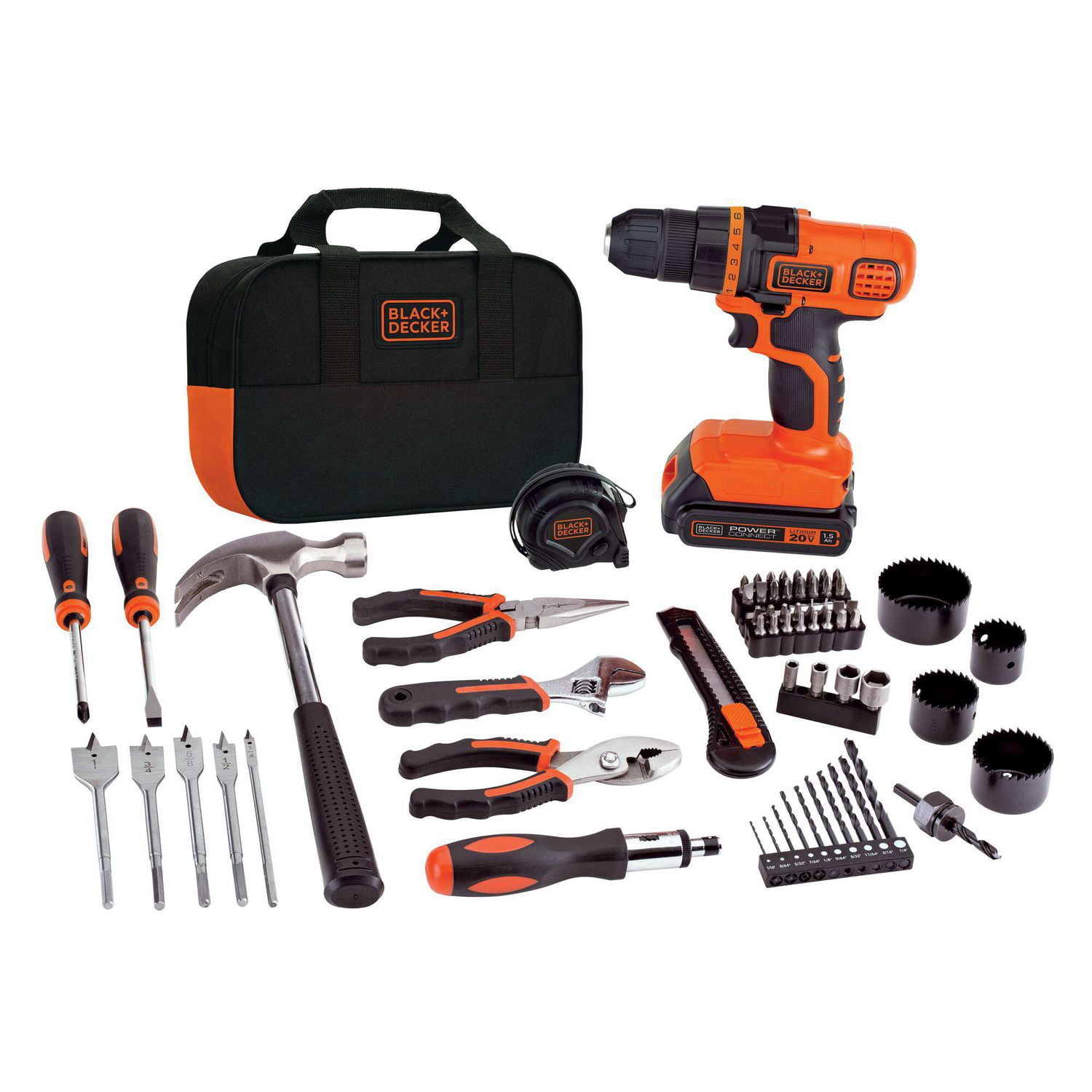 BLACK+DECKER LDX120PK Kit de perceuse sans fil 20V MAX* Lithium-Ion et projet (68 pièces)
