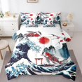 thumbnail image 1 of YST Japanese Ukiyoe 7-Piece Comforter Set, King, Koi Print, Ocean Wave, Cherry Blossoms, Traditional Ink Style, 1 of 6