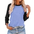 thumbnail image 1 of Plebaso Chemises à Manches 3/4 pour Femmes Col Rond Tops à Blocs de Couleur Décontractés Amples Blouses pour Femmes, 1 of 3