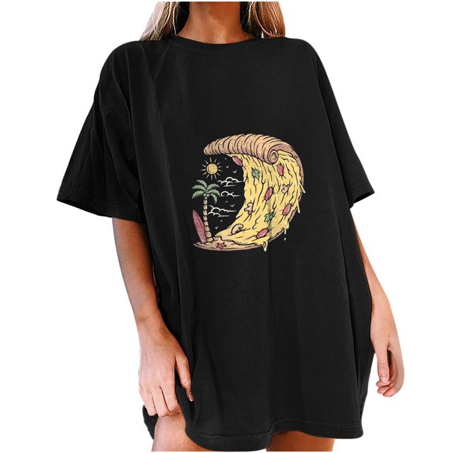 Birdeem T-Shirt Décontracté à Manches Courtes Imprimé Pizza d'Été pour Femmes