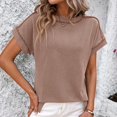 thumbnail image 2 of AherBiu Hauts d'Été pour Femmes à Manches Courtes, Rayés, Côtelés, Col Ras du Cou, Chemises Décontractées Amples, Blouse, 2 of 6