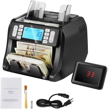 KFFKFF Currency Tallying Equipment, Note Tallying Device with UV, MG, IR, and DD Fraudulent Note Identification, USD & EUR Cash Tallying Device with Accumulation and Grouping Modes, Broad LCD