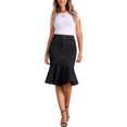 thumbnail image 2 of CURVOSPORT Fishtail Denim Skirt for Women's High Waist Bodycon Jean Ruffles Skirts L Black, 2 of 6