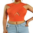 thumbnail image 1 of Femmes Croisé Débardeurs Sans Manches de Couleur Unie Découpe Crop Tops, 1 of 6