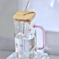 thumbnail image 5 of Heat Glass Drinking Cup with Lid and Straw 400ML Capacity Ideal for Iced Coffee Juice Milk and Various Cold Beverages Modern Handle Design for Home Bar Travel or Camping Use, 5 of 5