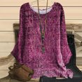 thumbnail image 2 of IROINID Liquidation Hauts Grande Taille pour Femmes Col Rond Manches Longues T-shirt Imprimé Blouse, Violet, 2 of 6