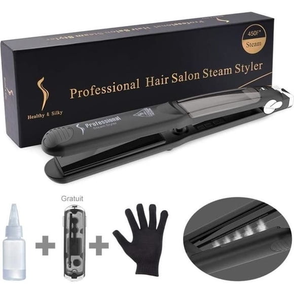 Steam Hair Straightener Professional Hair Straightener/Curler Ceramic Plate - With LCD Display 6 Adjustable Temperatures For All Types