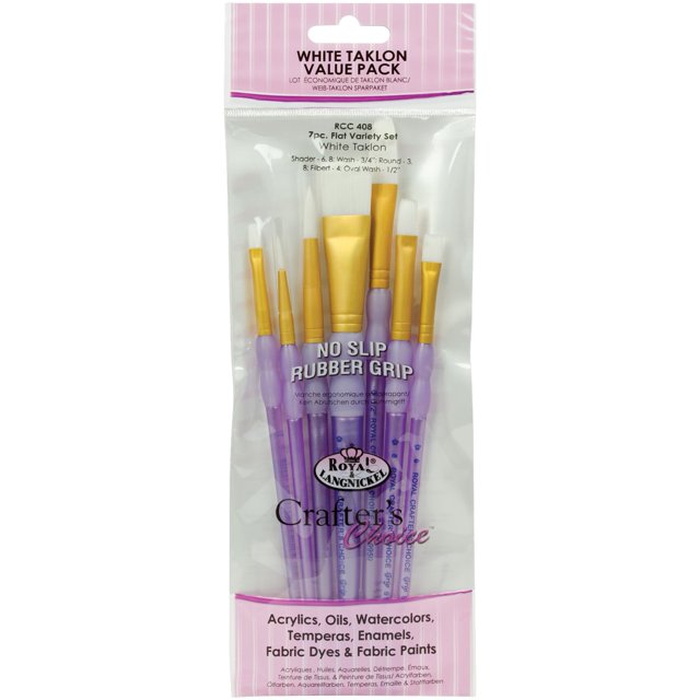 Crafter's Choice Ensemble de Brosses Plates en Taklon Blanc-7/pkg