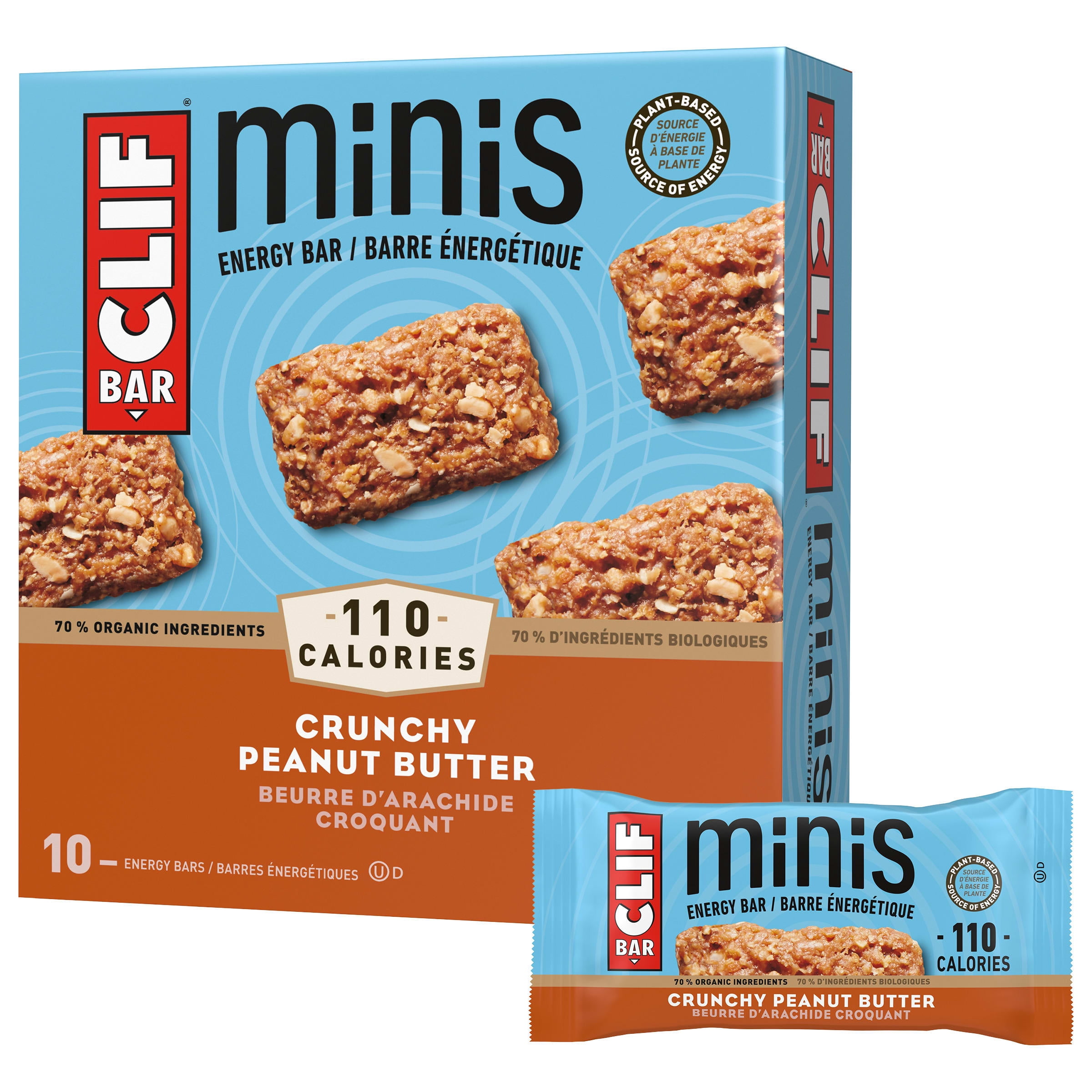 CLIF BAR, Mini Crunchy Peanut Butter Energy Bar, 70% Organic Ingredients, No Artificial Flavours