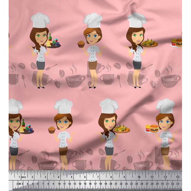 Soimoi Georgette Viscose Fabric Cook Girl Print Fabric by the Yard 42 Inch Wide