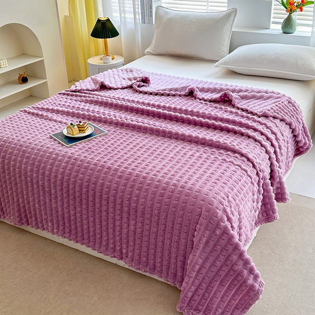 Wuztai 59x40 Inch Fleece Throw Blanket for Couch, Soft Warm Fluffy Cream Solid Color Blanket, Decorative Giftable Striped Blankets for Bed Sofa Travel