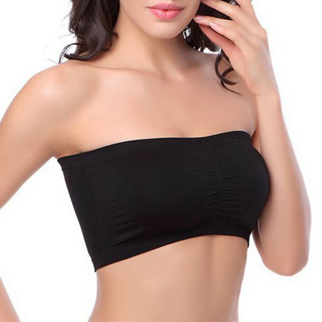 AMERTEER Double Layers Plus Size Strapless Bra Bandeau Tube Removable Padded Top Stretchy