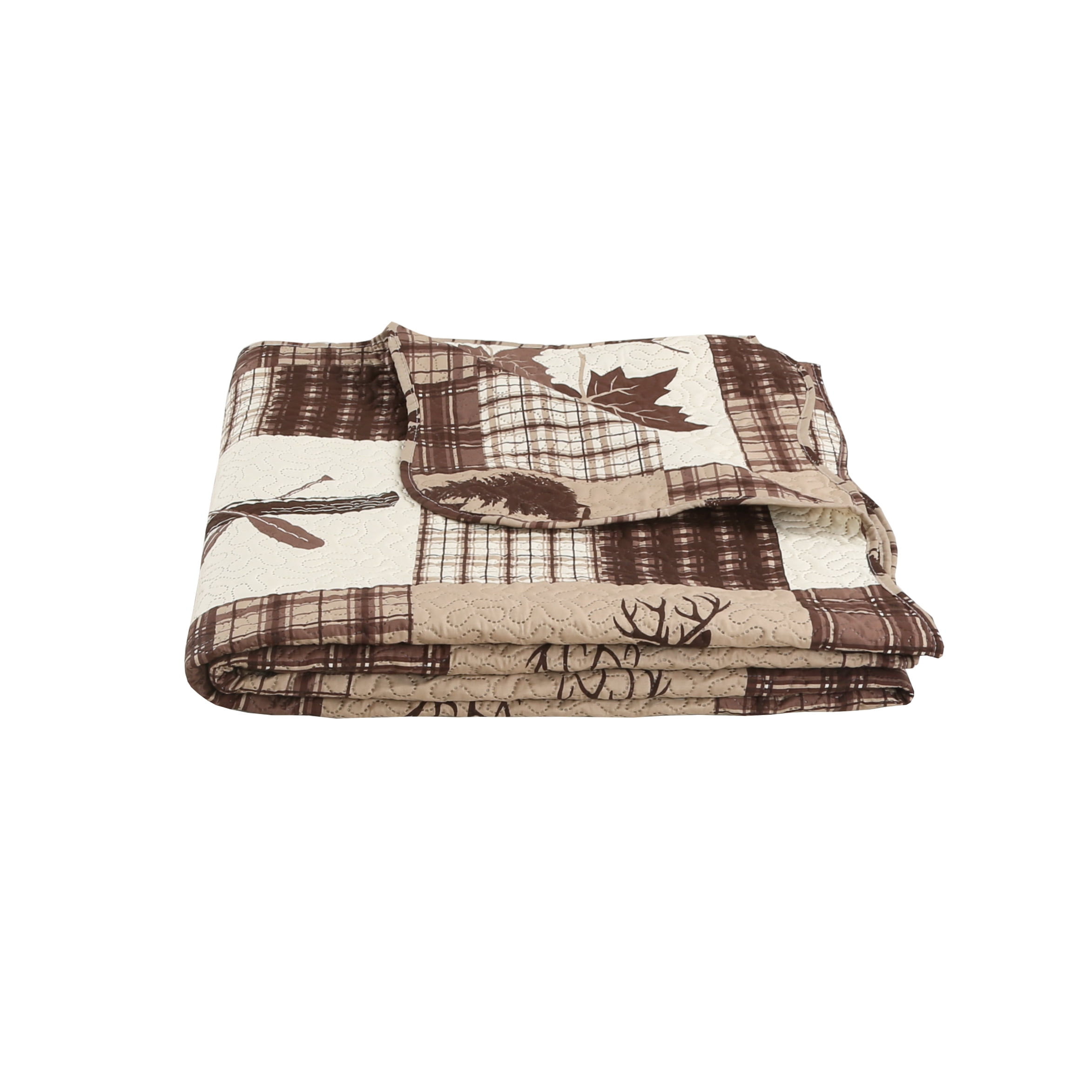 Marina Decoration Couvre-lit Pinsonic imprimé en relief, ensemble de couette d'été ultra doux avec taies d'oreiller, motif à carreaux de cerf en érable brun