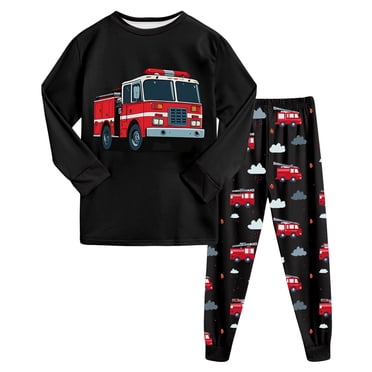 Gubotare Boys Pjs Long Sleeve Boys Pajamas Cotton Truck Pjs Toddler 2 Piece Sleepwear Kids Winter Clothes Set (Watermelon Red,3-4 Years)