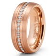 thumbnail image 2 of Mens Rose Goldtone Eternity Tungsten Carbide Ring Dome Wedding Band CZ 8MM, 2 of 6