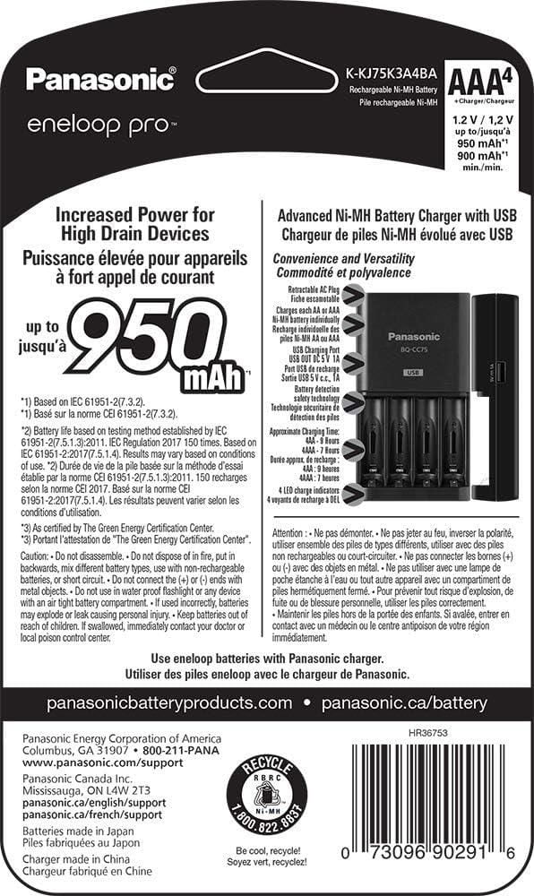 Panasonic Eneloop Advanced Battery Charger with USB Charging Port and 4AAA eneloop pro High Capacity Rechargeable Batteries