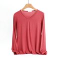 thumbnail image 2 of MeetoTime Women's Long Sleeve Shirts Soft Lightweight Undershirts V-Neck Slim Tees Basic Layer Pullover Tops, 2 of 5