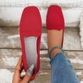 thumbnail image 4 of Womens Casual Shoes Large Size Knit Solid Color Simplicity Soft Sole Square Toe Flat Bottom Comfortable Breathable Mesh Walking Shoes Slip on Single Shoes Red, 4 of 5