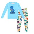 thumbnail image 1 of Pyjama pour Garçons, Imprimé Dinosaure, Col Rond, Manches Longues, Haut et Pantalon, Ensemble de Pyjama 2 Pcs Printemps Automne, Pyjama pour Tout-Petits, Bleu Pâle, 7 Ans-8 Ans, 1 of 4
