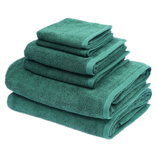 Holiday Time Ensemble de Serviettes Vert Foncé, 6 Pcs Empilées Montrant Deux Serviettes de Bain, Deux Serviettes à Main et Deux Débarbouillettes en Coton Doux et Absorbant 100 % de Couleur Vert Foncé Uni, Idéal pour la Salle de Bain et les Cadeaux des Fêtes.