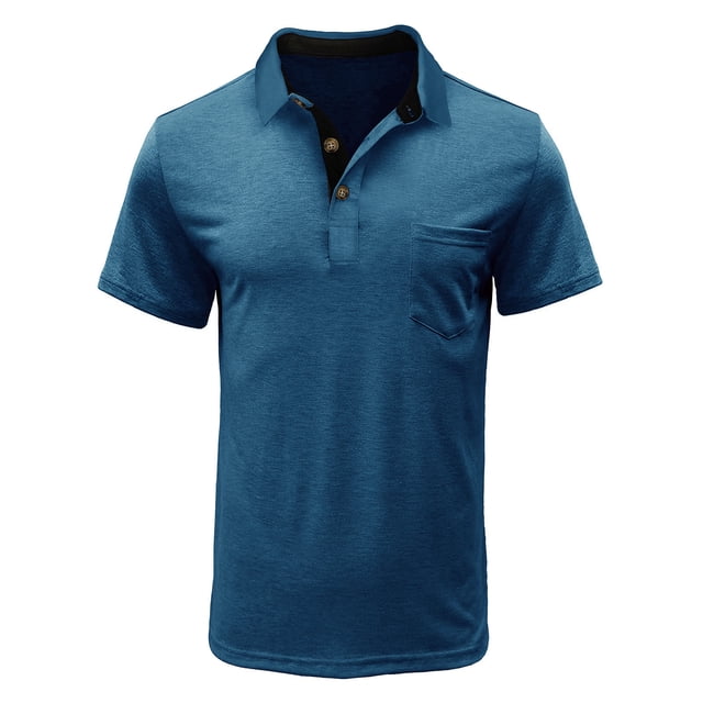 Men Short Sleeve Solid Casual Fashion Turn-down Collar Pullover Buttons T Shirt Blouse