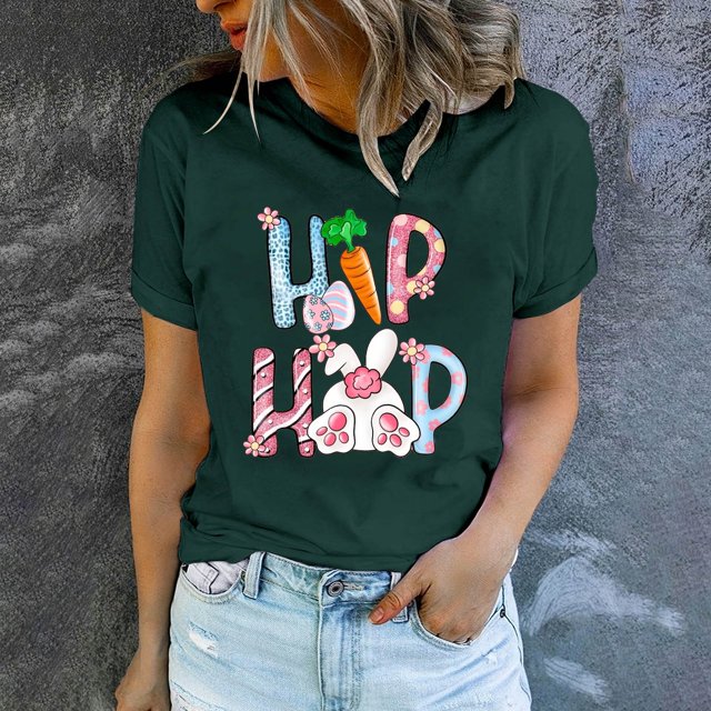 EGNMCR Chemise de Pâques à Manches Courtes pour Femmes Imprimé de Pâques T-shirt Col Rond Mode et Confortable Haut à Manches Courtes Col Rond/chemise T-shirts pour Femmes