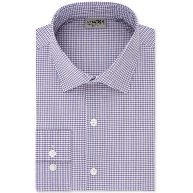 Kenneth Cole Mens Check Button Down Dress Shirt, Blue, 18" Neck 34-35" Sleeve