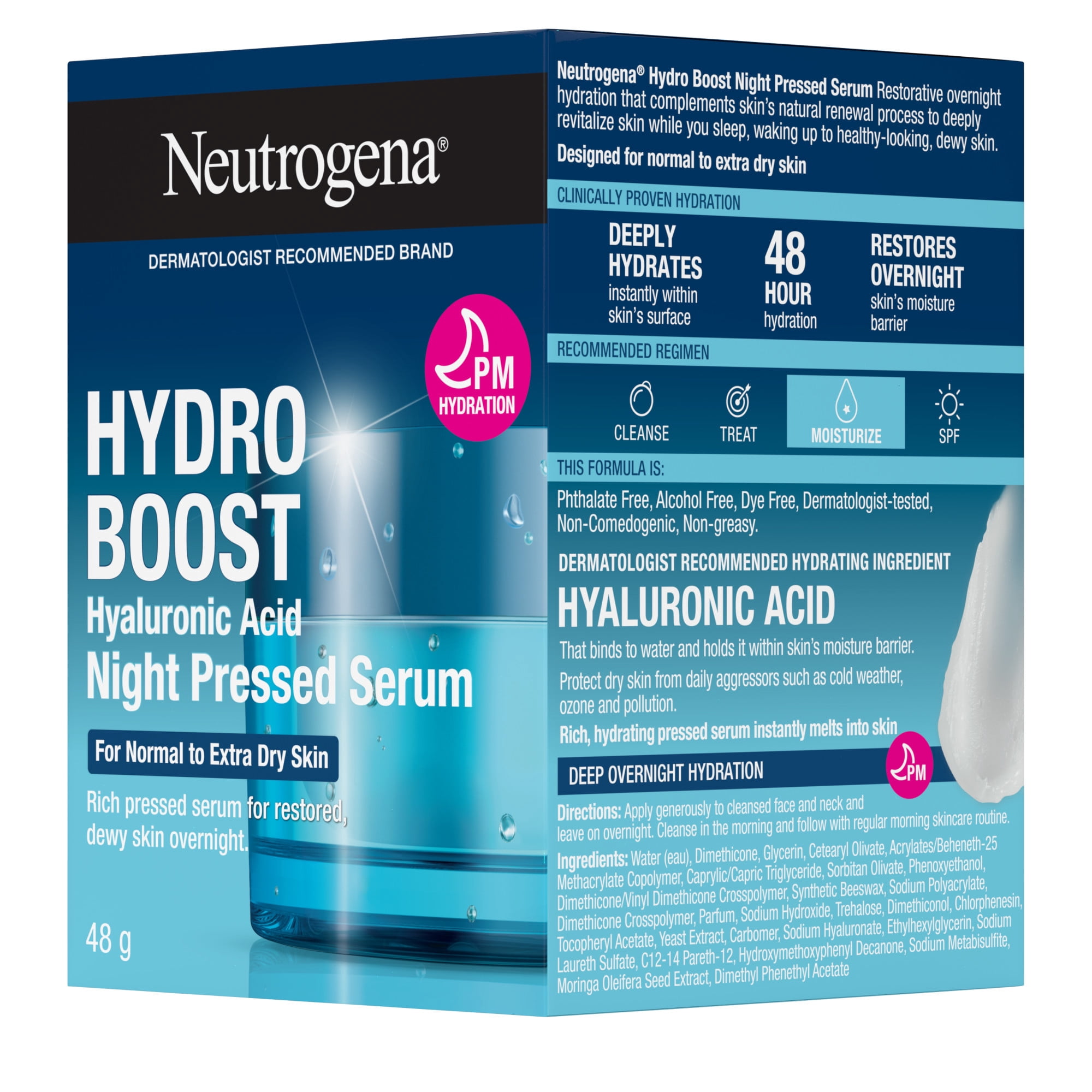 Neutrogena Hydro Boost Night Pressed Face Serum with Purified Hyaluronic Acid and Antioxidants for Moisturized Skin