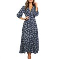 thumbnail image 1 of Wuffmeow Femmes Été Bohème Fleur Jupe Longue 3/4 Manches Vacances Partie Plage Jupe Longue Robe, 1 of 7