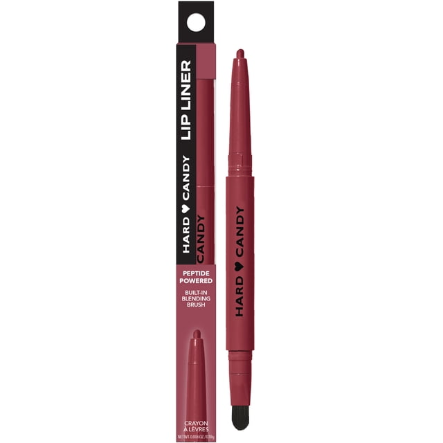 Hard Candy INSTA POUT Lip Liner in muted rose with a slim precision tip extended and a built-in blending brush on the opposite end, featuring a peptide-powered plumping formula for defined, soft lips with all-day wear.