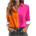 thumbnail image 2 of Timegard Womens Tops Lapel V-Neck Button Long Sleeve Color Block Shirts Work Casual Loose Tops Blouse, 2 of 4