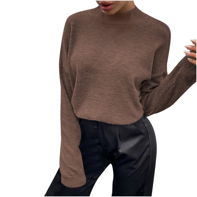 IROINID Pull à Col Rond pour Femmes Couleur Unie Loisirs Manches Courtes Longues Automne et Hiver Pull à Boutons Blouse