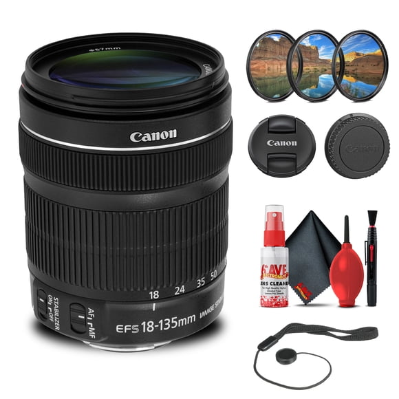 Canon EF-S 18-135mm F3.5-5.6 IS STM Lens (International Version) + 64GB Extreme Pro Card + Filter Kit + Cleaning Kit(International Model)