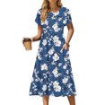 thumbnail image 1 of Ovzne Robes d'Été pour Femmes Robe Femme Robe Décontractée d'Été pour Femmes Robe de Printemps à Manches Courtes avec Poches Robe de Plage Évasée Robe Décontractée Robe de Vacances à Manches Courtes Liquidation, 1 of 7
