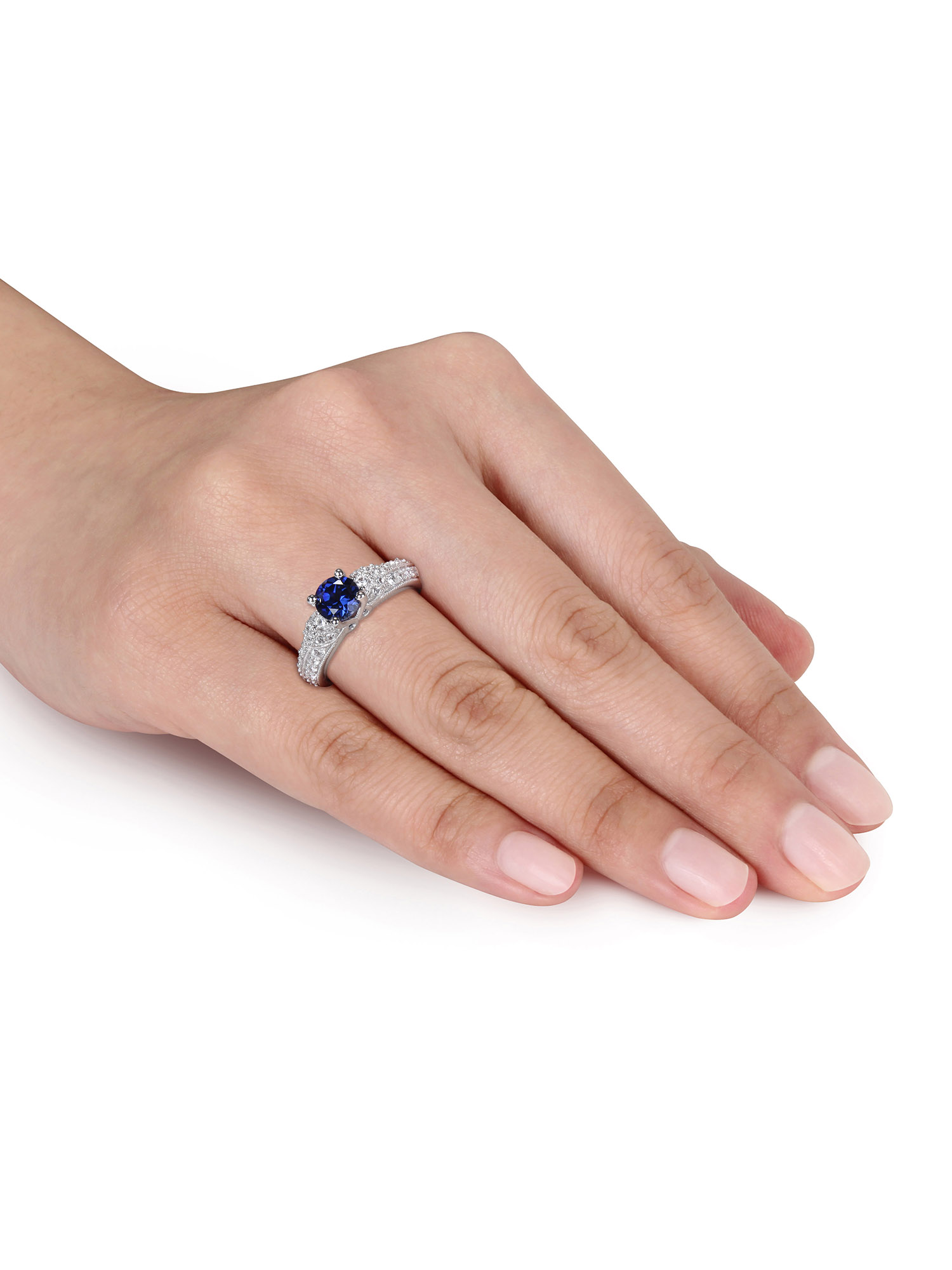 Tangelo 1.67 Carat T.G.W. Created Blue and White Sapphire Sterling Silver Engagement Ring