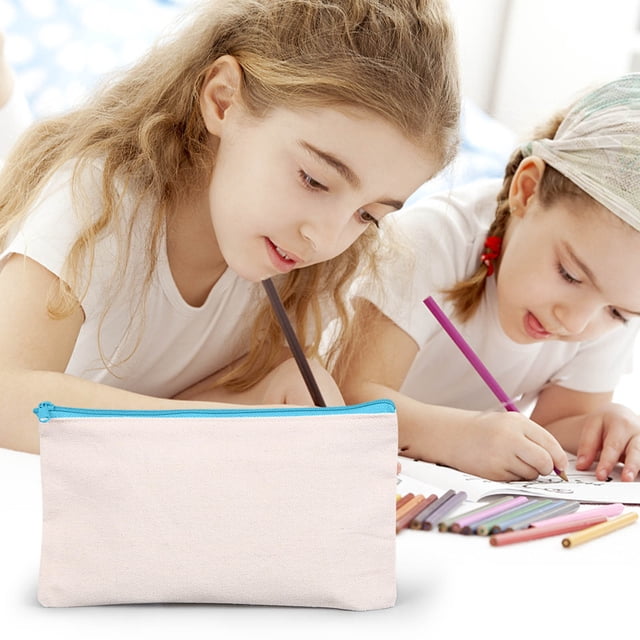Blank Canvas Zipper Pouch For DIY CraftCanvas Makeup Bags With Colored Zipper In Canvas Cosmetic Bag Multi-Purpose Travel Bags Pen Pencil Case