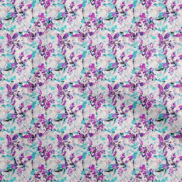oneOone Polyester Spandex Purple Fabric Abstract Floral Craft Projects Decor Fabric Printed By The Yard 56 Inch Wide