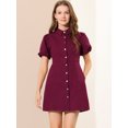 thumbnail image 2 of INSPIRE CHIC Robe en Denim pour Femme à Manches Courtes Bouffantes, Robe Chemise à Boutons, 2 of 6