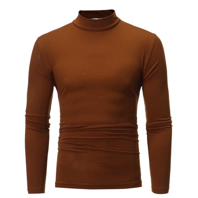 Men‘s Autumn Winter Pure Color Turtleneck Long Sleeve T-shirt Top Blouse