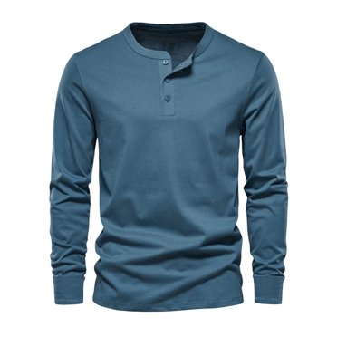 Jalioing Chemise Décontractée à Manches Longues pour Homme, Couleur Unie, Col Ras du Cou à Boutons, T-Shirt Basique, Coupe Ample, Mode, Hauts de Travail