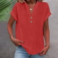 thumbnail image 2 of Timegard Hauts en Coton et Lin pour Femmes Col en V à Boutons Manches Courtes Couleur Unie Chic Décontracté Hauts Amples, 2 of 5