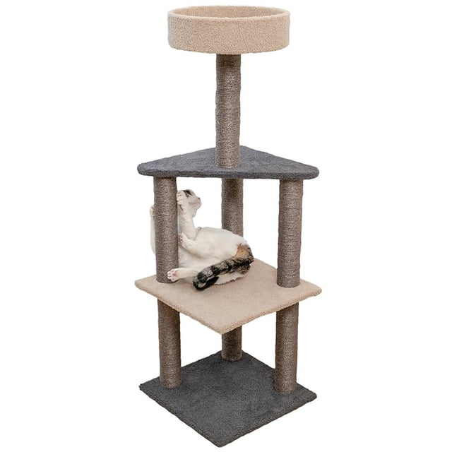 Animooos - 4-Tier Carpeted Cat Tree, 46" Height, Gray and Beige